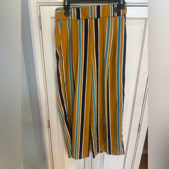 Zara TRF Collection Mustard/ Camel and Navy Striped Pants, Size XS - Picture 1 of 6